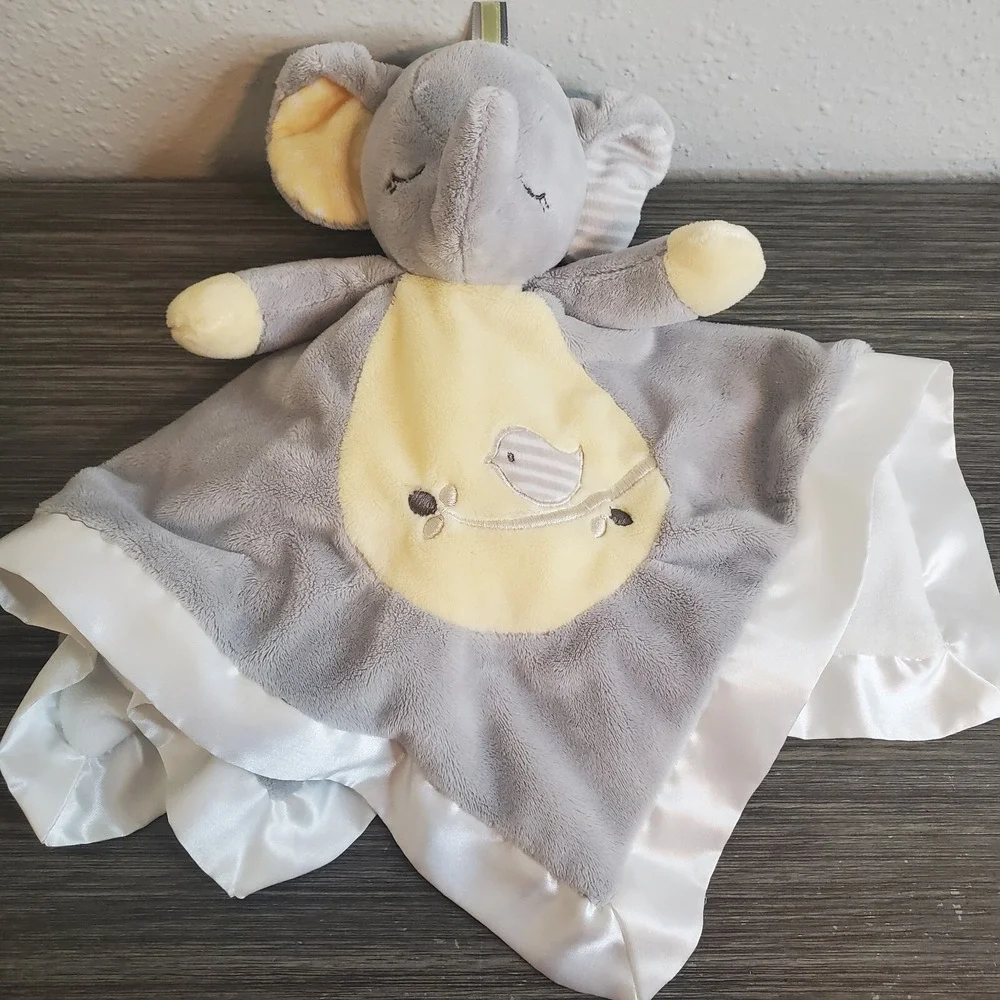 Douglas Baby Elephant Gray Bird Plush Lovey Satin Trim‎ Security Blanket